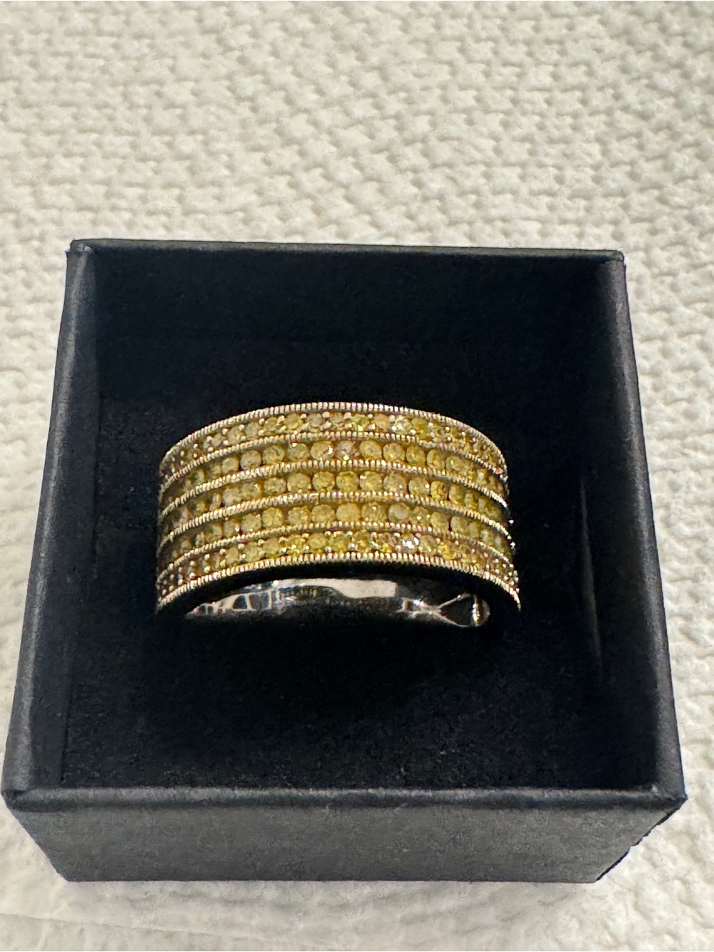 MDJ Michael Drechsler Sterling Silver Yellow Pave 5 Row Stacker Band Ring Sz 9.5